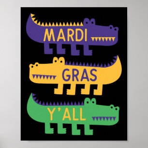 Póster Festival New Orleans Mardi Gras Yall Niños disfraz
