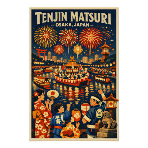 Póster festival Tenjin Matsuri en Osaka, Japón viaje