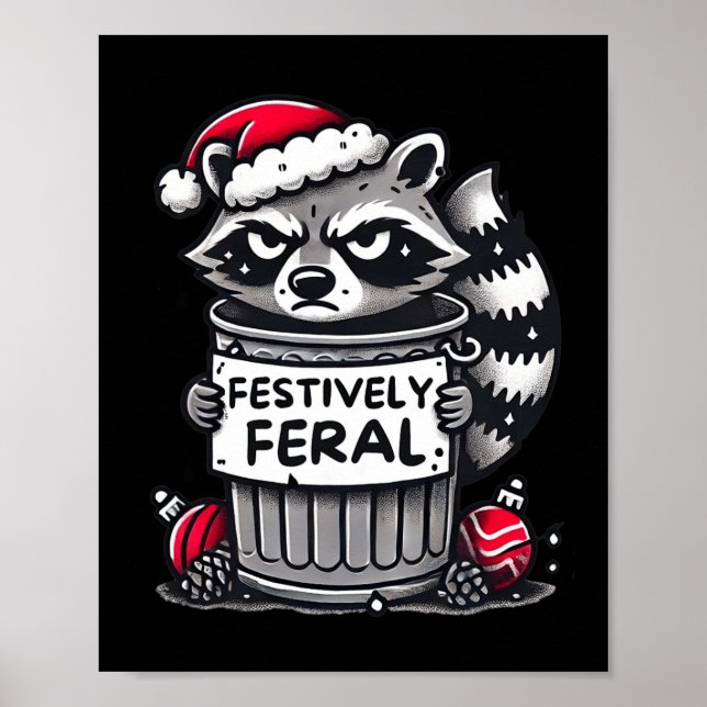 Póster Festivalmente Feral Raccoon Navidades Funny y (Frente)