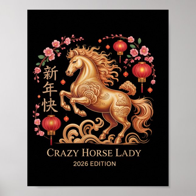 Póster Festive 2026 New Year Crazy Horse Lady Fortune Cow (Frente)
