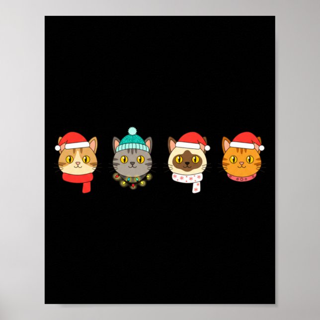 Póster Festive Cat Lineup, Holiday Cat Art Cat Lovers, Ca (Frente)