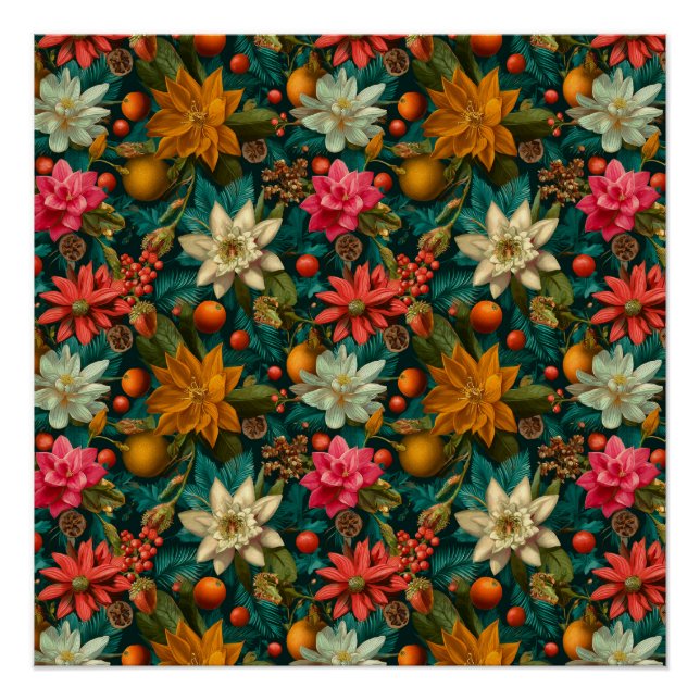 Póster Festive Citrus & Winter Floral Christmas Pattern (Anverso)