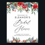 Póster Festive Red Floral Garland Bridal Shower Welcome<br><div class="desc">Festive Red Floral Garland Bridal Shower Welcome Sign | Welcome guests to your bridal shower with this customizable floral wedding welcome sign. It features watercolor illustrations roses, poinsettias, hollies, pine needles, pinecones and other festive accents. This watercolor wedding poster is perfect for winter and holiday bridal showers. Matching items are...</div>