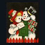 Póster Festive retro vintage snow couple Holiday poster<br><div class="desc">design by www.etsy.com/Shop/TreasuresResold</div>