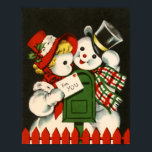 Póster Festive retro vintage snow couple Holiday poster<br><div class="desc">design by www.etsy.com/Shop/TreasuresResold</div>