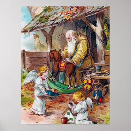 Póster festive vintage Christmas Santa Angels