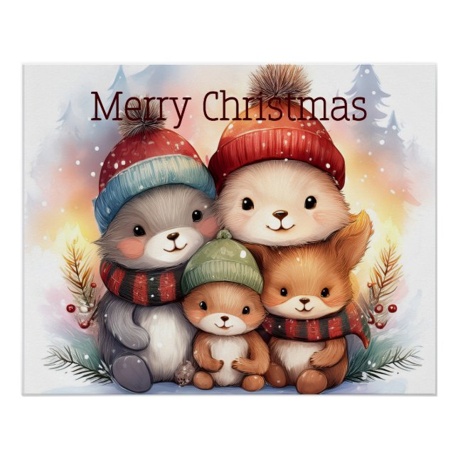 Póster Festive Woodland Animal Family Merry Christmas (Anverso)