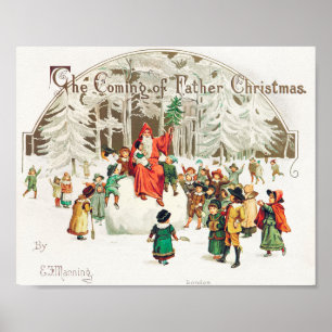 Póster Festividad de ilustracion de Santa Claus con niños
