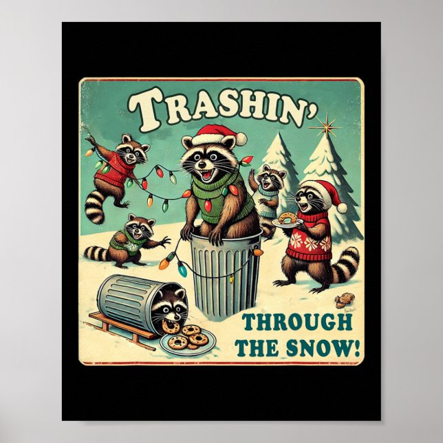Póster Festividad de la basura pandas atrapando al colect (Frente)