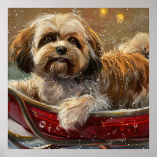 Póster Festividad de los Navidades de Perro Apso de Lhasa