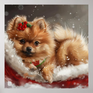 Póster Festividad de los Navidades de perro de Pomerania