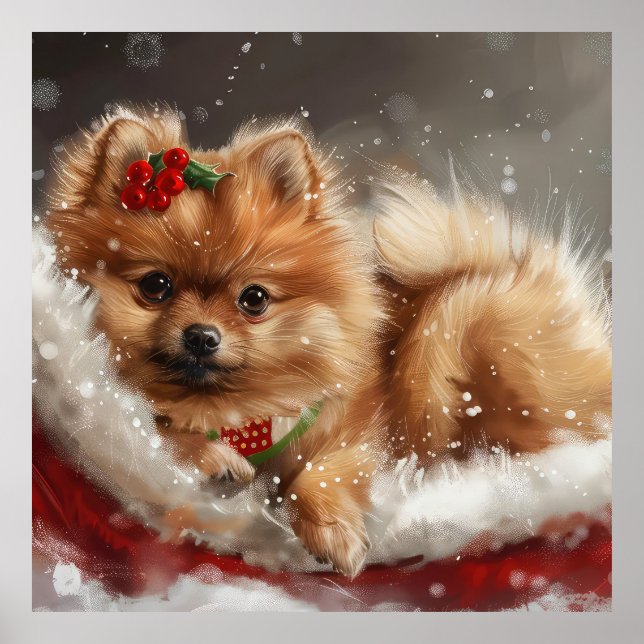 Póster Festividad de los Navidades de perro de Pomerania (Frente)