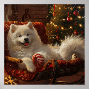 Póster Festividad de los Navidades de perro de Samoyed