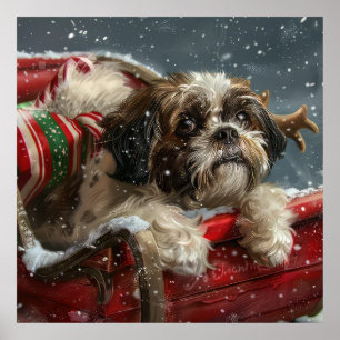 Póster Festividad de los Navidades de perro de Shih Tzu