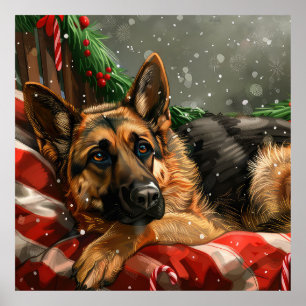 Póster Festividad de los Navidades de perro pastor aleman