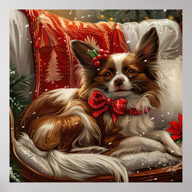 Póster Festividad de los Navidades Papillon Dog (Frente)