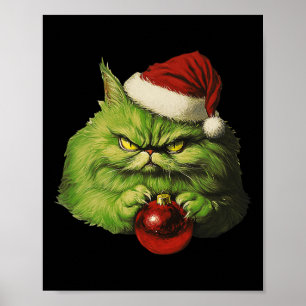 Póster Festividad de Navidades de gatos retro Grumpy Gree
