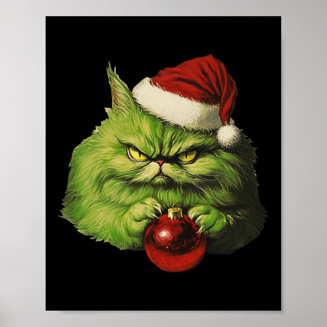Póster Festividad de Navidades de gatos retro Grumpy Gree (Frente)