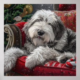Póster Festividad de Navidades de Sheepdog ingleses viejo