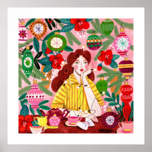 Póster Festividad de Navidades retro de mediados de siglo