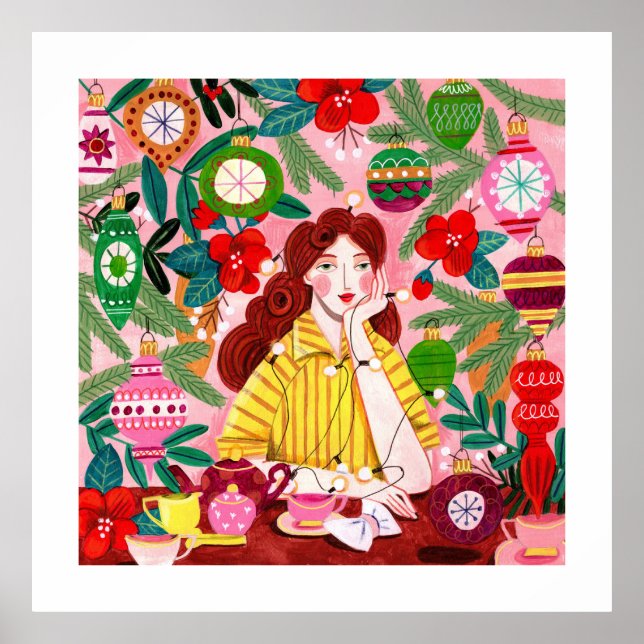 Póster Festividad de Navidades retro de mediados de siglo (Frente)