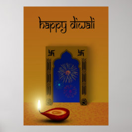 Póster Festividad Feliz Diwali Fuegos artificiales - Impr