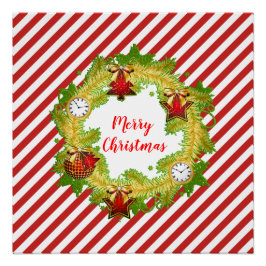 Póster Festividad Feliz Navidad Wreath Red Stripes