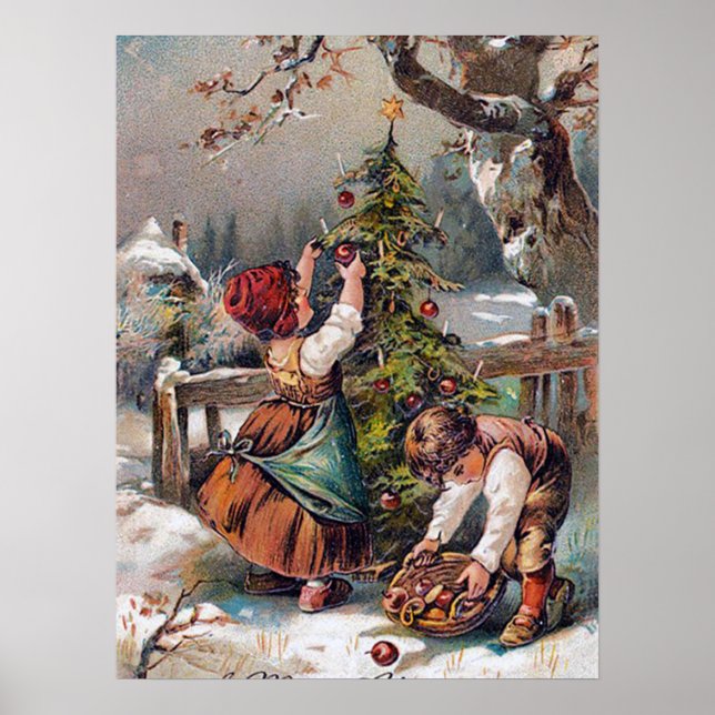 Póster festividad vintage de los niños de Navidad (Frente)
