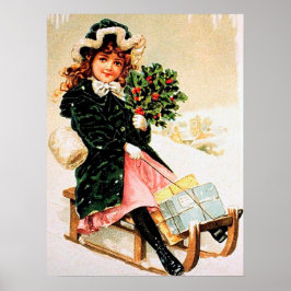 Póster festividad vintage navidad chica