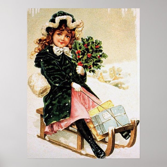 Póster festividad vintage navidad chica (Frente)