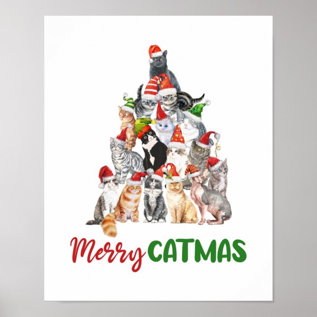 Póster Festividades de los Navidades del gato del árbol d (Frente)