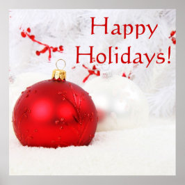 Póster Festividades Felices En Blanco Y Rojo De Los navid