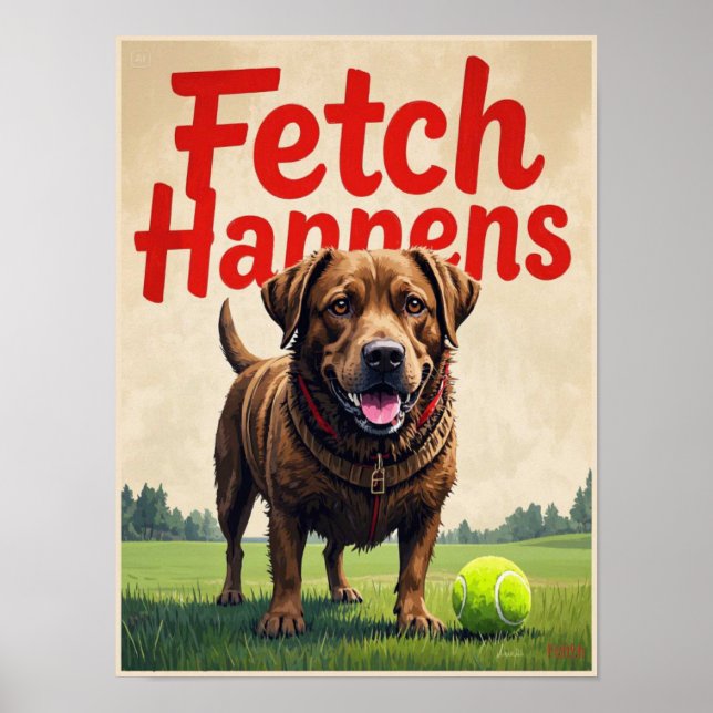 Póster Fetch Happens poster humorístico de perros Labrado (Frente)
