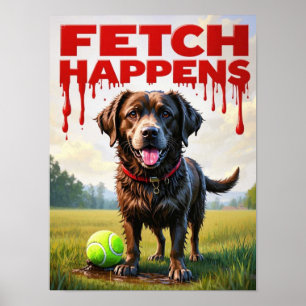 Póster Fetch Happens poster humorístico de perros Labrado