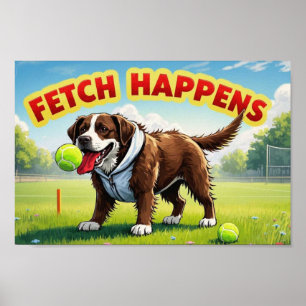 Póster Fetch Happens poster humorístico de perros Labrado