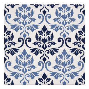 Póster Feuille Damask Big Pattern Blues en crema