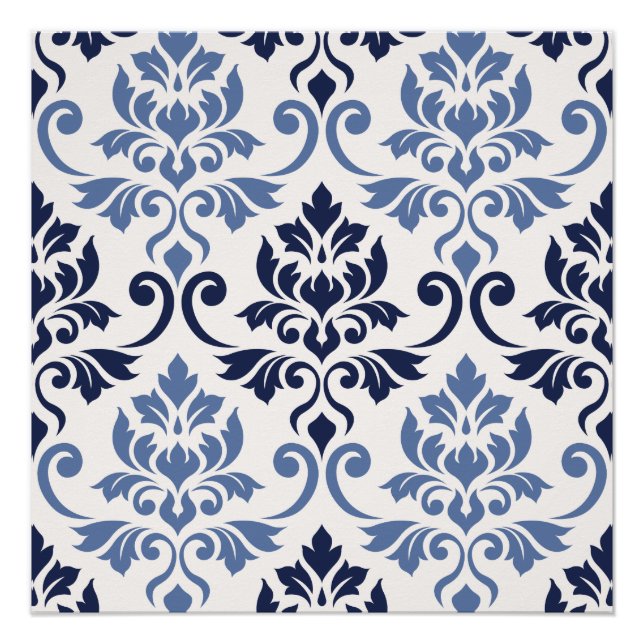 Póster Feuille Damask Big Pattern Blues en crema (Anverso)