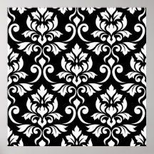 Feuille Damask Gran patrón blanco en negro