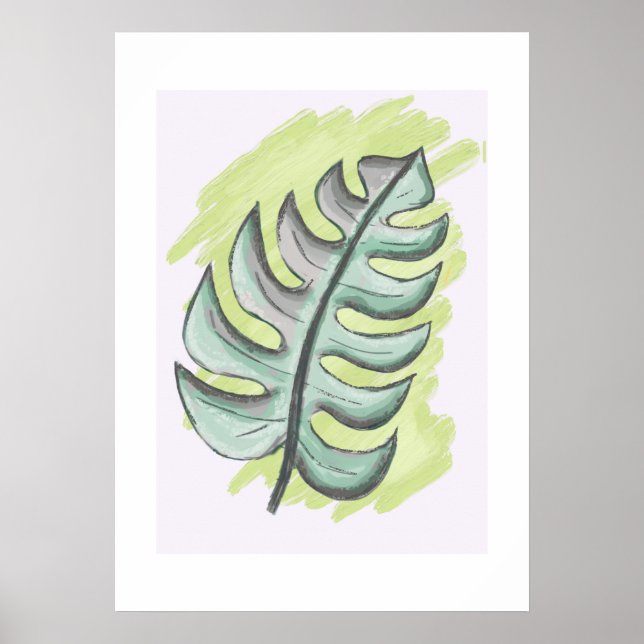 Póster Feuille de monstera verte dessin manuel (Frente)