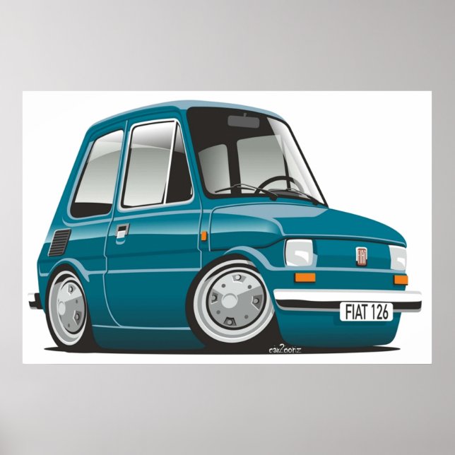 Póster Fiat 126 caricatura turquesa (Frente)