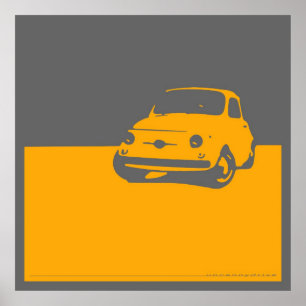 Póster Fiat 500, 1959 - Amarillo en gris