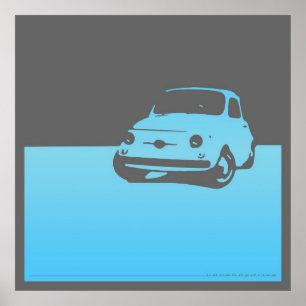 Póster Fiat 500, 1959 - azul claro sobre gris