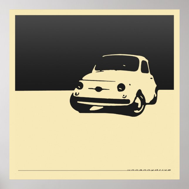 Póster Fiat 500, 1959 - Carbón negro en poster de crema (Frente)