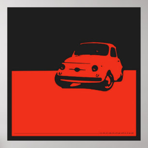 Póster Fiat 500, 1959 - Rojo sobre carbón negro