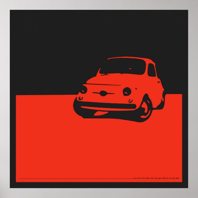 Póster Fiat 500, 1959 - Rojo sobre carbón negro (Frente)