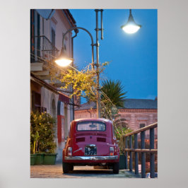 Póster Fiat 500, cinquecento vintage, por la noche, Itali