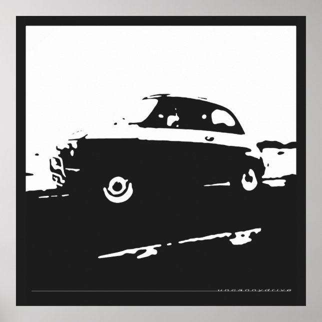 Póster Fiat 500 clásico - Blanco sobre fondo de carbón ve (Frente)