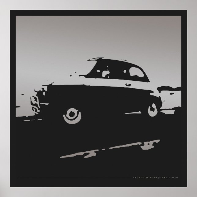 Póster Fiat 500 clásico - Plata sobre poster negro (Frente)