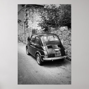 Póster FIAT 500 coche en blanco y negro