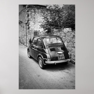 Póster FIAT 500 coche en blanco y negro
